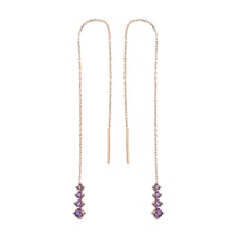 925 Ayar Gümüş Rose Sıra Mor Taşlı Zincir Küpe - 12111201 Rose Gold