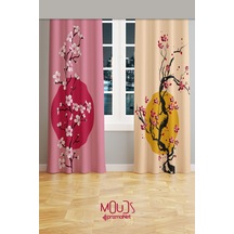 Blossom Japan 1 Desenli Süet Oturma Odası Salon Fon Perde Baskılı Ekstrafor Büzgü 2 Kanat Prd-1106 Çok Renkli