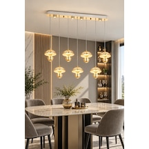 Modern Premium Gold 7'li 3 Renkli Ledli Sarkıt Avizesi Uzun Mutfak Yemek Masası Üstü Modelleri 30w