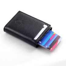 Ancora Leather Hakiki Deri Mekanizmalı Kartlık Erkek Cüzdan Siyah