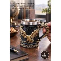 3 Adet Kartal Tasarımlı 3d Kabartmalı Paslanmaz Çelik Kupa Bardak 3d Kabartmalı Tasarım, Paslanmaz Mug, Metal Kupa, Kartal Motifli 1