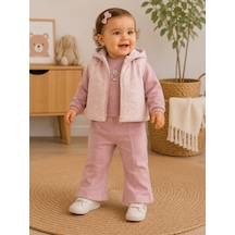 Hippıl Baby Papatya Baskılı Yelekli Kız Üçlü Takım 6-12 Aylık -bay5259513 - Pembe