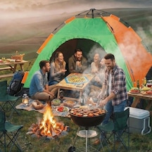 By Nevser 6 Kişilik Otomatik Kurulum Kamp Çadırı Outdoor Aile, Doğa, Suya Dayanıklı Hızlı Kurulum Çadır 220x250x160 Cm Açık Bej