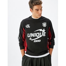 Koton Kolej Baskılı Sweatshirt Bisiklet Yaka Pamuk Karışımlı Siyah 5wam70173mk Siyah