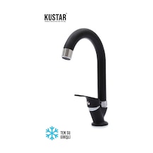 Kustar Tek Su Girişli Mat Siyah Mix Lavabo Bataryası Aç Kapa Musluk