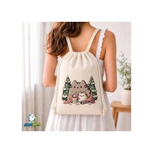 Ghostbastır Design Pusheen Büzgülü Keten Çanta C247 Bej