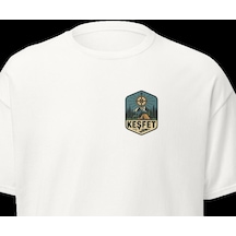 Wildstyle Keşfet Renkli Vintage Dağ Doğa Macera Kamp Rozet Baskılı Unisex Bisiklet Yaka Pamuklu Tişört Beyaz