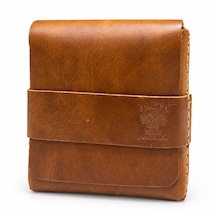 Oakco Leather El Dikişi Taba Kapaklı Deri Cüzdan Açık Kahverengi - Taba