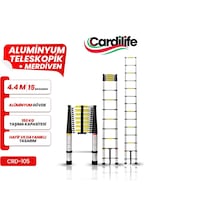 Cardilife Teleskopik Alüminyum Merdiven 4.4 Mt 15 Basamaklı 15 Basamaklı 440 Cm Düz Uzayan