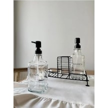 2 Li Metal Standlı Cam Sıvı Sabun Ve Sabunluk 500 Ml Siyah 000 Açık Krem