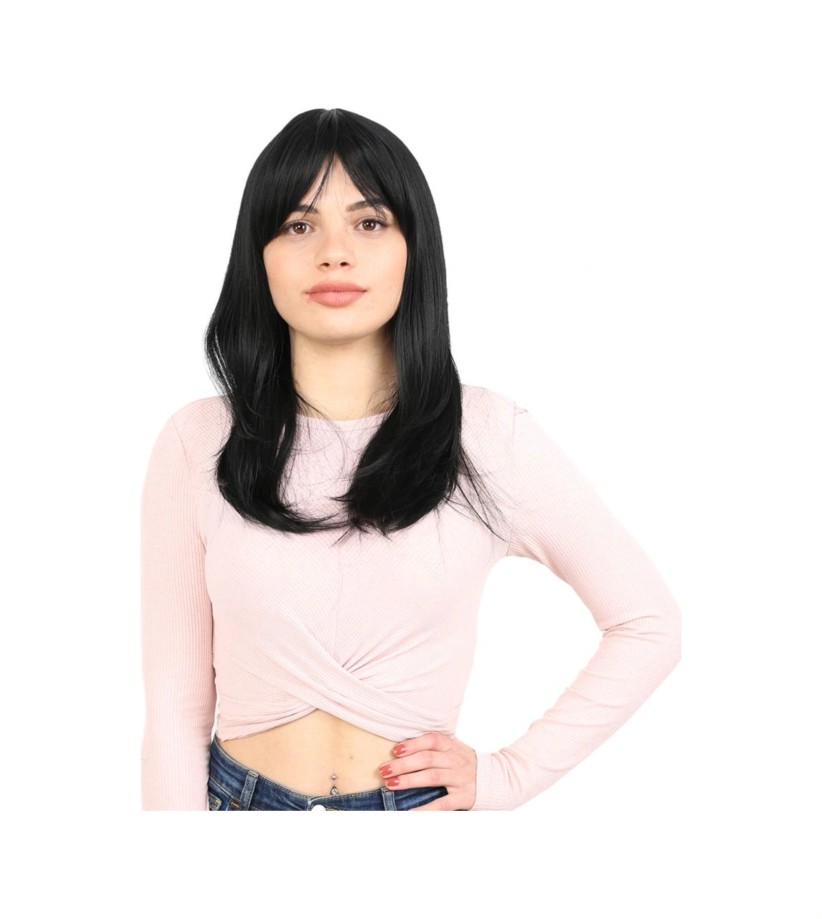 Düz Perçemli Orta Boy Fiber Sentetik Peruk / Siyah - Zmff-713761 Renkli