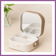 Bezos Aynalı Makyaj Ve Takı Organizer Çanta 9x9x3.7 Cm - 4 Bölmeli Rengaren Diğer