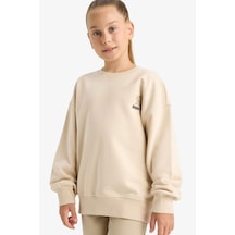 Defacto Kız Çocuk Oversize Geniş Kalıp Bisiklet Yaka Baskılı Sweatshirt E6755a825auer230 Ekru