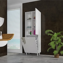 Tek Kapaklı Sepetli Banyo Dolabı Beyaz