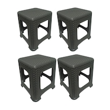 4 Adet Orta Boy Tabure Hasır Desenli Plastiktabure 33x26,5 Cm Gri