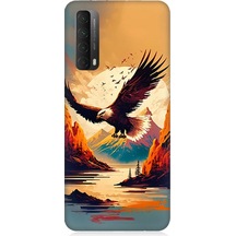 Huawei P Smart 2021 Uyumlu Silikon Kılıf Uçan Siyah Beyaz Kartal