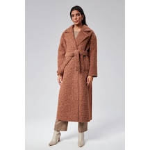 Kadın Buklet Kaşe Oversize Kaban Kahverengi