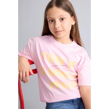 Defacto Bisiklet Yaka Slogan Baskılı Kısa Kollu Tişört Kız Çocuk H7246a826smpn47 Pembe-pn47