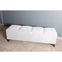 Vetra V2  Beyaz Sandıklı Puf - Dilimli Model 140cm Ceviz Ayaklı Sandıklı Puf Koltuk