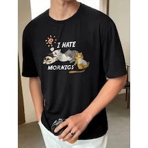 Modi Green Unisex Kömür Siyahı Premium High-quality Bisiklet Yaka Oversize T Siyah