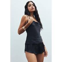 Caché Siyah Degaje Yaka Askılı Kısa Saten Pijama Takımı