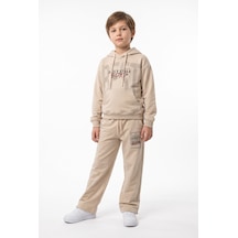 Toontoy Kids Toontoy Erkek Çocuk Kapüşonlu Daıly Style Boys Baskılı Eşofman Takım Bej