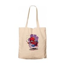 Spiderman Cartoon Krem Kanvas Bez Çanta Krem