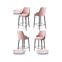 Canisa Enox Serisi, 4 Adet Pembe Sandalye Yemek Odası Bar Sandalyesi, Babyface Kumaş, Siyah Metal Ayak , Sandalye Pembe Ayaklar Siyah