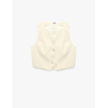 Koton Slim Fit V Yaka Düğmeli Blazer Yelek Krema 6sak20096pw Krem