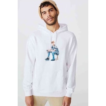 K Pop Jeon Jungkook Baskılı Beyaz Erkek Örme Kapşonlu Sweatshirt