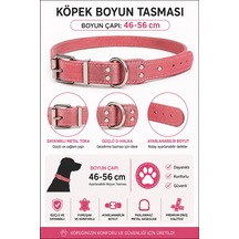 Deri Köpek Boyun Tasması 46-56 Cm Metal Tokalı D Halkalı Ayarlanabilir - Pembe Çok Renkli