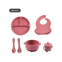 Jianfan Bebek Silikon Mama Takım 6 Parça Yardımcı Beslenme Çocuk Yemek Seti Tuğla Kırmızı Kırmızı