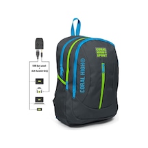 Coral High Sport Mavi-gri Okul ve Günlük Sırt Çantası USB ve AUX Çıkışlı