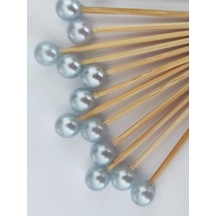 50 Adet Dekoratif Bebe Mavisi Yuvarlak İncili Pasta Kürdanı 6,5 Cm-boncuk 8 Mm - Mavi Pasta Kürdanı