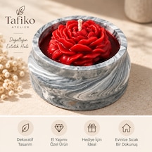 Tafiko Atelier Dekoratif Çiçekli El Yapımı Mum Kırmızı - Siyah