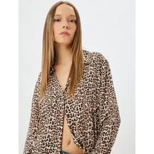 Koton Koton X Zeynep Bastık - Leopar Desenli Gömlek Uzun Kollu Regular Fit Kahverengi Desenli 5wak60093pw Kahverengi Desenli