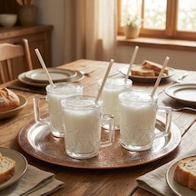 Living 4'lü Kapaklı Kulplu Cam Ayran Kupası Seti 4 X 380 Ml.