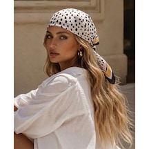 Trend Dokunuş Kadın 70-70 Saten Sarı-siyah Leopar Desenli Fular Bandana Sarı - Siyah
