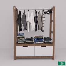 Askılık Çekmeceli Ve Geniş Açık Raflı Yatak Odası Beyaz - Ceviz