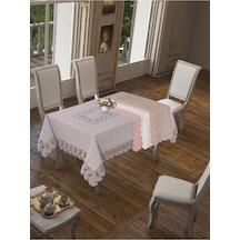 Narin Lüx Dantelli Keten Kumaş Gri Masa Örtüsü Dikdörtgen 160x230 Cm - 324 Çok Renkli