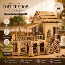 Coffee Shop Diorama Ahşap Maket Seti Dıy Miniatür Kafe Binası Koleksiyoner Modeli 362 Parça
