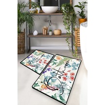 GREEN  IN  FLOWER  DJT 2 LI SET Banyo Halısı Banyo Paspası Çok Renkli