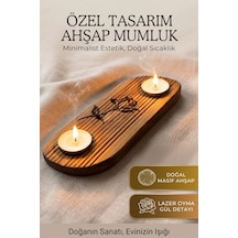 Ahşap El Yapımı İki Bölmeli S Kıvrımlı Tasarım Mumluk, Doğal Ahşap Lazer Gül Detaylı Tealight Mumluğu Kahverengi Kahverengi