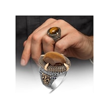 Kaplan Gözü Taşlı Oval 925 Gümüş Yüzük