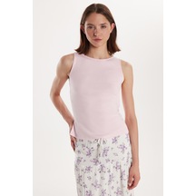 Tudors Kadın Modal Kumaş Slim Fit Dar Kesim Bisiklet Yaka Düz Basic Pembe Bluz-34159 Pembe