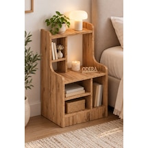 Odera Kahverengi Çok Bölmeli Raflı Komodin 42x30x70 Cm Açık Raflı Çok Amaçlı Yan Sehpa Ve Organizer Diğer
