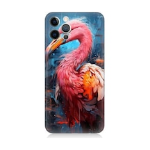 Apple Uyumlu iPhone 12 Pro Max Pembe Albatros Kuş Desenli Silikon Kılıf