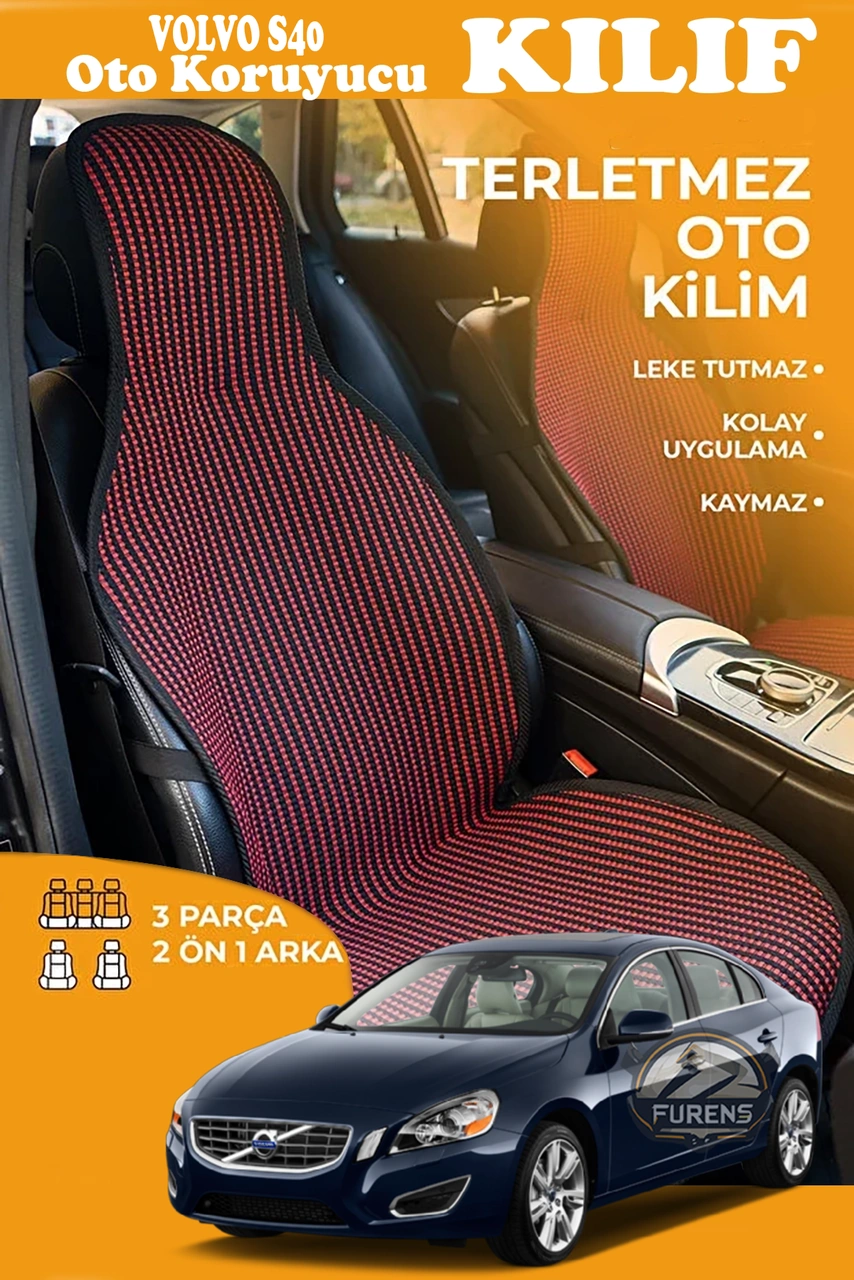 Volvo S40 Uyumlu Kırmızı Prestij Serisi Dokuma Kumaş Oto Koltuk Kılıfı Ön Tam Arka Alt