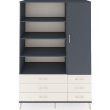 Hyperion Dolap 8 Raflı 6 Çekmeceli Tek Kapaklı 132x44x195 Antrasit-antrasit/aytaşı Antrasıt/aytası