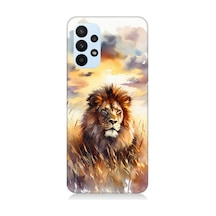 Samsung Galaxy A23 Uyumlu Günbatımında Gururlu Aslan Desenli Silikon Kılıf Çok Renkli